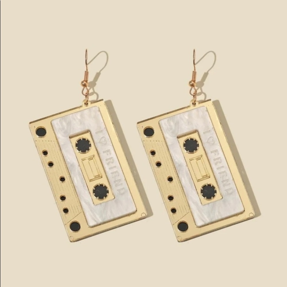 Cassette tape earrings gold - Picture 1 of 2